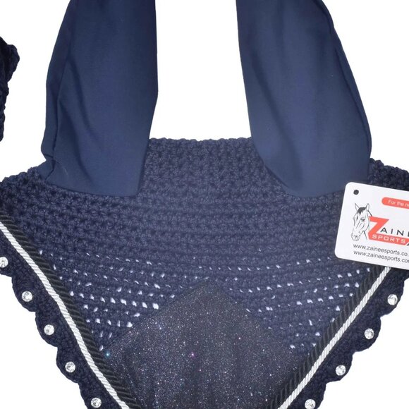 Navy Glitter Saddle Pad Set Matching Ear Bonnet | Equestrian Show Gear - Picture 4 of 7